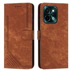 Custodia per cellulare in pelle con motivo a strisce per vivo Y28 4G con cordino (marrone)