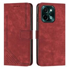 Custodia per cellulare in pelle con motivo a strisce per vivo Y28 4G con cordino (rosso)