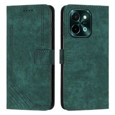 Custodia per cellulare in pelle con motivo a strisce per vivo Y28 4G con cordino (verde)