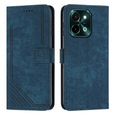 Per vivo Y28 4G Custodia in pelle con motivo a strisce Skin Feel con cordino (blu)