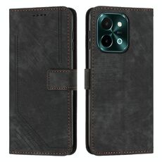 Per vivo Y28 4G Custodia in pelle con motivo a strisce Skin Feel con cordino (nero)