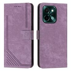 Custodia per cellulare in pelle con motivo a strisce per vivo Y28 4G con cordino (viola)