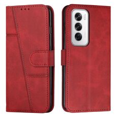 Per OPPO Reno12 5G Global Stitching Custodia in pelle con fibbia in pelle di vitello (Rosso)