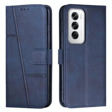 Per OPPO Reno12 5G Custodia per telefono in pelle con fibbia in pelle di vitello con cuciture globali (blu)