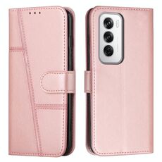 Per OPPO Reno12 5G Custodia per telefono in pelle con fibbia con texture di vitello con cuciture globali (oro rosa)