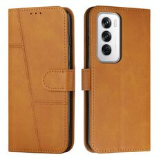 Per OPPO Reno12 5G Custodia per telefono in pelle con fibbia in pelle di vitello con cuciture globali (giallo)