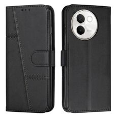 Custodia per telefono in pelle con fibbia in pelle di vitello con cuciture per vivo V30e (nera)