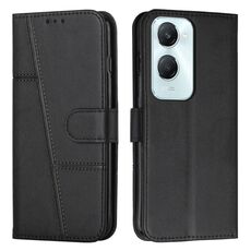 Per vivo Y03 / Y18 / Y18e Custodia per telefono in pelle con fibbia e cuciture in vitello (nero)