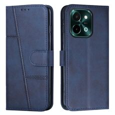 Per vivo Y28 4G Custodia per telefono in pelle con fibbia e cuciture in vitello (blu)