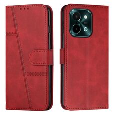 Custodia per telefono in pelle con fibbia in pelle di vitello con cuciture per vivo Y28 4G (rossa)