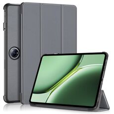 Per OnePlus Pad Pro Custer Custodia per tablet in pelle intelligente con supporto a 3 pieghe in tinta unita (grigio)