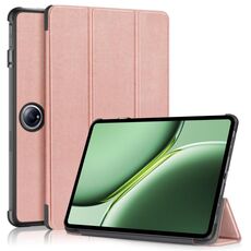 Per OnePlus Pad Pro Custer Solid Color 3-fold Holder Smart Leather Tablet Case (oro rosa)