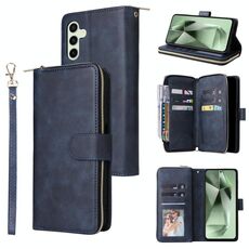 Per Samsung Galaxy S24 FE 5G Custodia per telefono in pelle con cerniera a 9 slot per schede (blu)