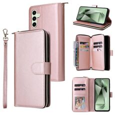 Per Samsung Galaxy S24 FE 5G 9-Slot per schede Portafoglio con cerniera Custodia in pelle per telefono (oro rosa)