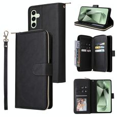 Per Samsung Galaxy S24 FE 5G Custodia per telefono in pelle con cerniera a 9 slot per schede (Nero)