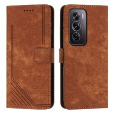 Per OPPO Reno12 Pro Custodia per telefono in pelle con motivo a strisce Global Skin Feel con cordino lungo (marrone)