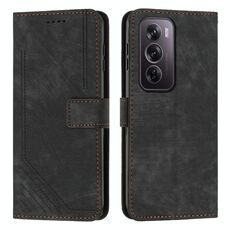 Per OPPO Reno12 Pro Custodia per telefono in pelle con motivo a strisce Global Skin Feel con cordino lungo (nero)