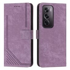 Per OPPO Reno12 Pro Custodia per telefono in pelle con motivo a strisce Global Skin Feel con cordino lungo (viola)