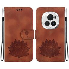 Custodia per telefono in pelle goffrata con motivo Lotus per Honor Magic6 Pro (marrone)