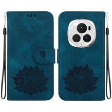Custodia per telefono in pelle goffrata Honor Magic6 Pro Lotus (blu scuro)