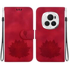 Custodia per telefono in pelle goffrata Honor Magic6 Pro Lotus (rossa)