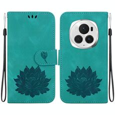 Custodia per telefono in pelle goffrata Honor Magic6 Pro Lotus (verde)