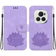 Custodia per telefono in pelle goffrata Honor Magic6 Pro Lotus (viola)