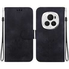 Custodia per telefono in pelle goffrata Honor Magic6 Pro Lotus (nera)