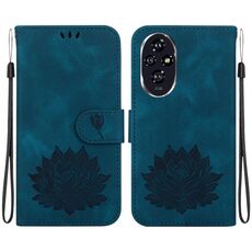 Custodia per telefono in pelle goffrata Honor 200 Lotus (blu scuro)