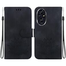 Custodia per telefono in pelle goffrata Honor 200 Lotus (nera)