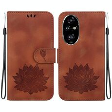 Custodia per telefono in pelle goffrata con motivo a loto per Honor 200 Pro (marrone)