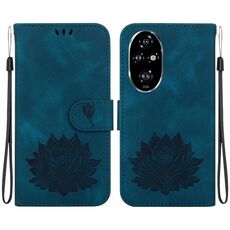 Custodia per telefono in pelle goffrata Honor 200 Pro Lotus (blu scuro)