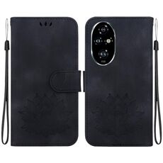 Custodia per telefono in pelle goffrata Honor 200 Pro Lotus (nera)