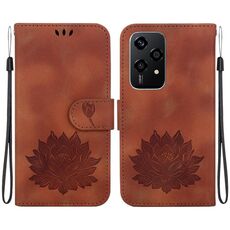 Custodia per telefono in pelle goffrata Global Lotus per Honor 200 Lite (marrone)