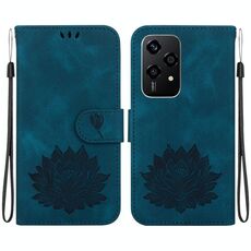 Custodia per telefono in pelle goffrata Global Lotus per Honor 200 Lite (blu scuro)