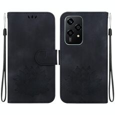 Custodia per telefono in pelle goffrata con motivo a loto globale per Honor 200 Lite (nero)