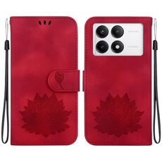 Custodia per telefono in pelle goffrata Lotus per Redmi K70 / K70 Pro (rossa)