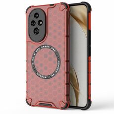 Custodia per telefono antiurto con anello magnetico a nido d'ape per Honor 200 (rosso)