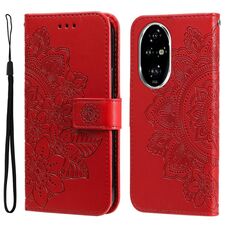 Custodia per telefono in pelle con stampa a sette petali di fiori per Honor 200 Pro (rossa)