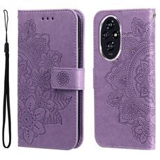 Custodia in pelle con stampa a fiori a 7 petali per Honor 200 (viola chiaro)