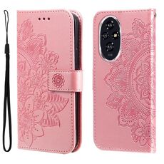Custodia per telefono in pelle con stampa a sette petali di fiori per Honor 200 (oro rosa)