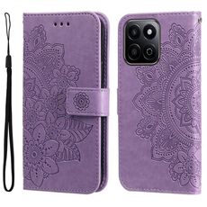 Custodia in pelle con stampa a fiori a sette petali per Honor Play 60 Plus (viola chiaro)