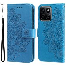 Custodia in pelle con stampa a fiori a sette petali per Honor Play 60 Plus (blu)
