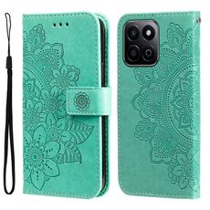 Custodia in pelle con stampa a fiori a sette petali per Honor Play 60 Plus (verde)