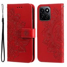 Custodia in pelle con stampa a fiori a sette petali per Honor Play 60 Plus (rosso)