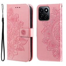 Custodia in pelle con stampa a fiori a sette petali per Honor Play 60 Plus (oro rosa)