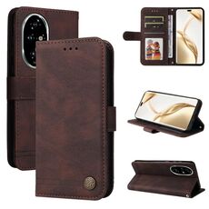 Per Honor 200 Pro Skin Feel Life Tree Custodia in pelle con bottoni in metallo (marrone)