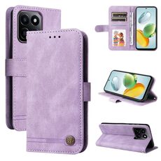 Custodia in pelle con bottoni in metallo per Honor Play 60 Plus Skin Feel Life Tree (viola)