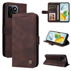 Custodia in pelle con bottoni in metallo per Honor Play 60 Plus Skin Feel Life Tree (marrone)