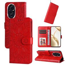 Custodia per telefono in pelle girasole goffrata per Honor 200 (rossa)